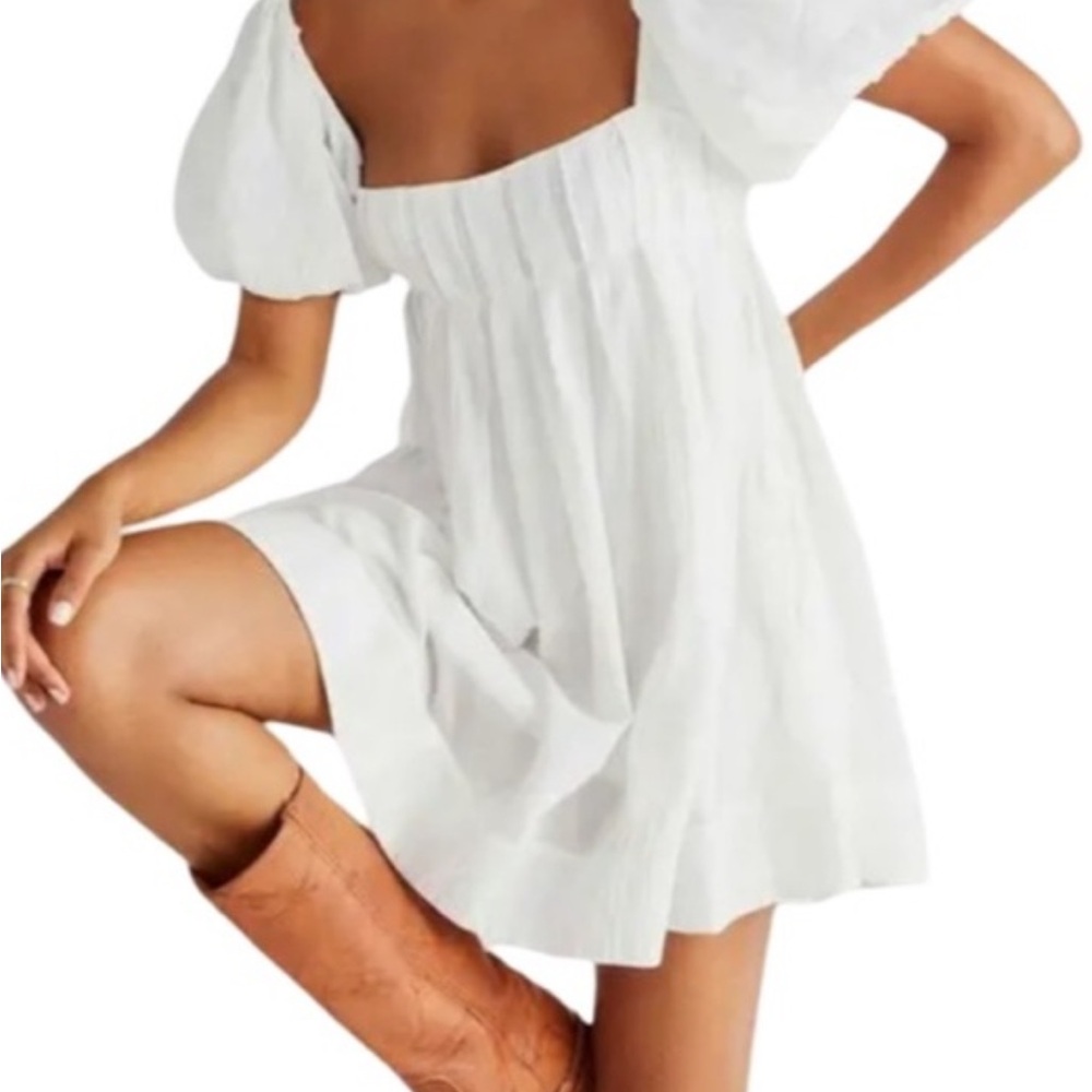 Free People White Puff Sleeve Mini Dress